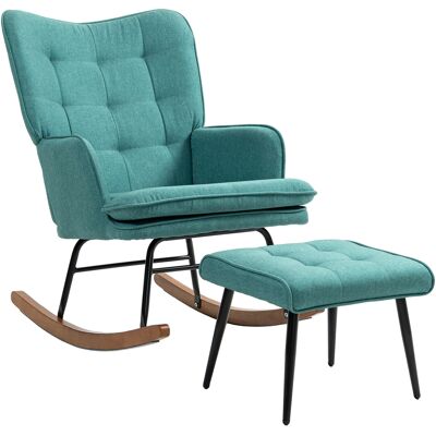 OEM Fauteuil À Bascule Avec Repose-pieds, Assise Large, Dossier Haut, Imitation Lin, Vert Menthe - Publicité OEM Fauteuil À Bascule Avec Repose-pieds, Assise Large, Dossier Haut, Imitation Lin, Vert Menthe - Publicité