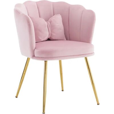 SANS MARQUE Fauteuil Décoratif Rembourré En Velours, Dossier Pétalé, Pieds Métalliques Dorés, Coussin Papillon Pour Salon Et Chambre-rose - Publicité SANS MARQUE Fauteuil Décoratif Rembourré En Velours, Dossier Pétalé, Pieds Métalliques Dorés, Coussin Papillon Pour Salon Et Chambre-rose - Publicité