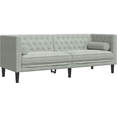 DESIGN IN Canapé Sofa Chesterfield Avec Traversins 3 Places Gris Clair Velours - Publicité DESIGN IN Canapé Sofa Chesterfield Avec Traversins 3 Places Gris Clair Velours - Publicité