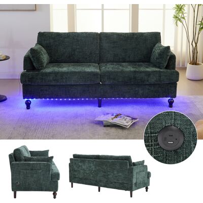 ACKERMAN Canapé 2 Places Moderne En Chenille Avec Pieds En Bois, Éclairage Led, Port De Charge Usb Et Poche De Rangement Salon-chambre À Coucher-bureau (chenille Vert Foncé) - Publicité ACKERMAN Canapé 2 Places Moderne En Chenille Avec Pieds En Bois, Éclairage Led, Port De Charge Usb Et Poche De Rangement Salon-chambre À Coucher-bureau (chenille Vert Foncé) - Publicité