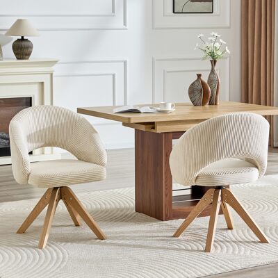 ALLAUVE Lot De 2 Fauteuils Pivotants Rétro Chic, Revêtement Blanc Rayé Vertical, Piétement En Bois Massif, Rotation Silencieuse À 360°, Dossier Courbe Enveloppant, Idéal Pour Salon Et Salle À Manger. Publicité ALLAUVE Lot De 2 Fauteuils Pivotants Rétro Chic, Revêtement Blanc Rayé Vertical, Piétement En Bois Massif, Rotation Silencieuse À 360°, Dossier Courbe Enveloppant, Idéal Pour Salon Et Salle À Manger. Publicité