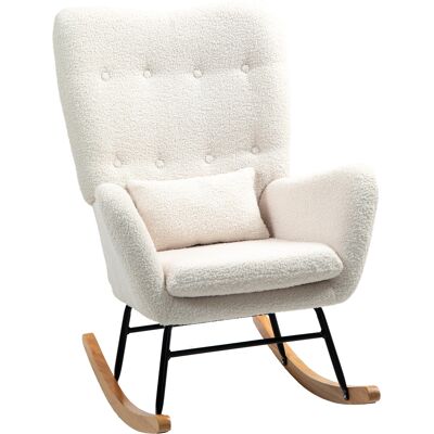 ACKERMAN Fauteuil À Bascule, Fauteuil Oscillant Avec Accoudoirs, Effet Peluche Teddy, Fauteuil Fixe Avec Patins En Bois, Coussin Lombaire, Pour Salon Et Chambre, Blanc Crème - Publicité ACKERMAN Fauteuil À Bascule, Fauteuil Oscillant Avec Accoudoirs, Effet Peluche Teddy, Fauteuil Fixe Avec Patins En Bois, Coussin Lombaire, Pour Salon Et Chambre, Blanc Crème - Publicité