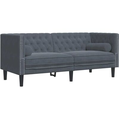 DESIGN IN Canapé Sofa Chesterfield Avec Traversins 2 Places Gris Foncé Velours - Publicité DESIGN IN Canapé Sofa Chesterfield Avec Traversins 2 Places Gris Foncé Velours - Publicité