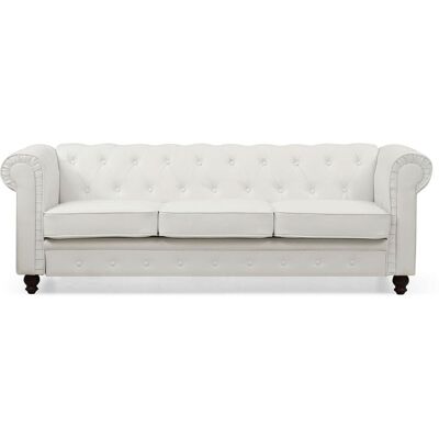 MENZZO Grand Canapé 3 Places Chesterfield Blanc - Publicité MENZZO Grand Canapé 3 Places Chesterfield Blanc - Publicité
