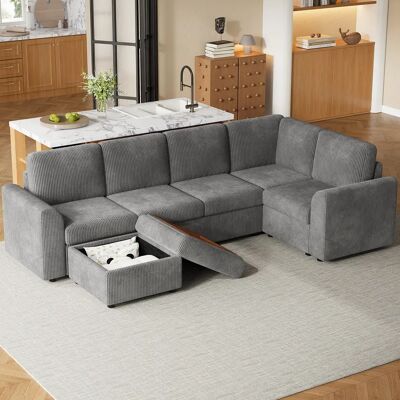 SANS MARQUE Canapé D’angle Moderne En Velours Côtelé, Design L Avec Accoudoirs, 1 Pouf Multifonction Amovible, Mousse Haute Densité, Gris - Publicité SANS MARQUE Canapé D’angle Moderne En Velours Côtelé, Design L Avec Accoudoirs, 1 Pouf Multifonction Amovible, Mousse Haute Densité, Gris - Publicité