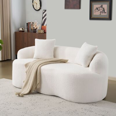 ACKERMAN Canapé Loveseat Blanc Incurvé Avec Accoudoirs Ronds, Canapé Compressé Avec 2 Coussins, Canapé Crème Pour Petits Espaces, Salon, Chambre, Sans Montage - Publicité ACKERMAN Canapé Loveseat Blanc Incurvé Avec Accoudoirs Ronds, Canapé Compressé Avec 2 Coussins, Canapé Crème Pour Petits Espaces, Salon, Chambre, Sans Montage - Publicité