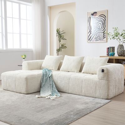 CHINGNIMON Canapé D’angle 3 Places En Chenille Avec Méridienne, Poches Latérales Et 3 Coussins, Beige, Sans Montage - Publicité CHINGNIMON Canapé D’angle 3 Places En Chenille Avec Méridienne, Poches Latérales Et 3 Coussins, Beige, Sans Montage - Publicité