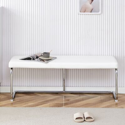 ACKERMAN Banquette En Cuir Blanc Avec Structure Chromée – 130cm Banquette Moderne Pour Salle À Manger, Couloir Et Espace De Vie - Publicité ACKERMAN Banquette En Cuir Blanc Avec Structure Chromée – 130cm Banquette Moderne Pour Salle À Manger, Couloir Et Espace De Vie - Publicité