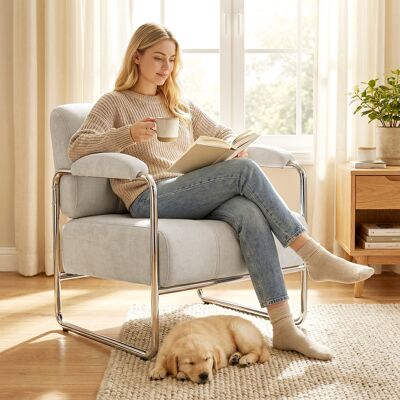 OEM Fauteuil De Salon Et Chaise De Chambre En Chenille Douce. Beige - Publicité OEM Fauteuil De Salon Et Chaise De Chambre En Chenille Douce. Beige - Publicité