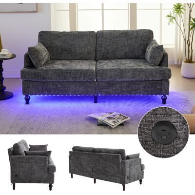 ACKERMAN Canapé Capitonné Moderne 2 Places En Chenille Avec Pieds En Bois, Éclairage Led, Port De Charge Usb Et Poche De Rangement, Salon-chambre-bureau (tissu Chenille Gris) - Publicité ACKERMAN Canapé Capitonné Moderne 2 Places En Chenille Avec Pieds En Bois, Éclairage Led, Port De Charge Usb Et Poche De Rangement, Salon-chambre-bureau (tissu Chenille Gris) - Publicité