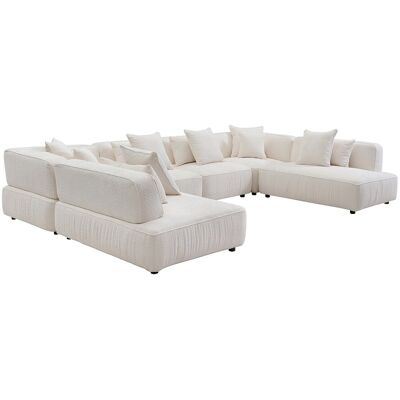 VENTE-UNIQUE Canapé D'Angle Panoramique Modulable En Tissu Bouclette Blanc Cassé Lelaco - Publicité VENTE-UNIQUE Canapé D'Angle Panoramique Modulable En Tissu Bouclette Blanc Cassé Lelaco - Publicité