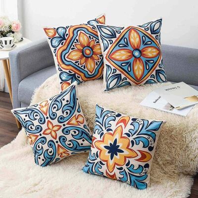 LEDE Housse De Coussin Décorative 45 X 45 Cm, Motif Floral Bleu Et Bohème Rétro, Pour Canapé - Publicité LEDE Housse De Coussin Décorative 45 X 45 Cm, Motif Floral Bleu Et Bohème Rétro, Pour Canapé - Publicité