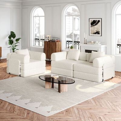 ACKERMAN Canapé-lit 2 En 1 En Chenille Avec Compartiment De Rangement Dans L'Accoudoir, Trois Cadres Métalliques Et De Multiples Options De Configuration. Publicité ACKERMAN Canapé-lit 2 En 1 En Chenille Avec Compartiment De Rangement Dans L'Accoudoir, Trois Cadres Métalliques Et De Multiples Options De Configuration. Publicité