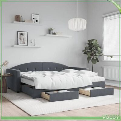 OEM Lit De Jour Convertible 2 En 1 Gris Foncé 90 X 200 Cm Avec Gigogne, 2 Matelas Mousse Et 2 Tiroirs - Publicité OEM Lit De Jour Convertible 2 En 1 Gris Foncé 90 X 200 Cm Avec Gigogne, 2 Matelas Mousse Et 2 Tiroirs - Publicité