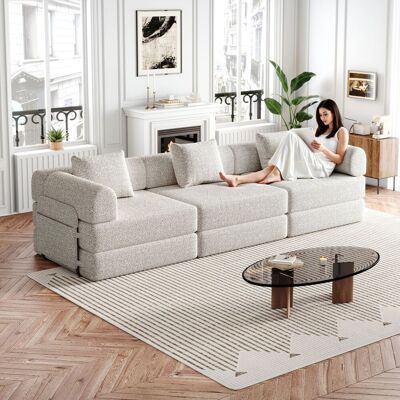 ACKERMAN Canapé-lit 2 En 1 En Chenille Avec Compartiment De Rangement Dans L'Accoudoir, Trois Cadres Métalliques Et De Multiples Options De Configuration. Publicité ACKERMAN Canapé-lit 2 En 1 En Chenille Avec Compartiment De Rangement Dans L'Accoudoir, Trois Cadres Métalliques Et De Multiples Options De Configuration. Publicité