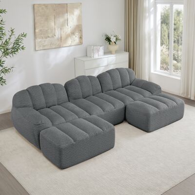 ACKERMAN Canapé Modulaire En U 3 Places Avec 2 Poufs, Canapé Sans Ossature En Mousse Haute Densité 32d, Assise Profonde, Idéal Pour Salon, Tissu Doux, Gris - Publicité ACKERMAN Canapé Modulaire En U 3 Places Avec 2 Poufs, Canapé Sans Ossature En Mousse Haute Densité 32d, Assise Profonde, Idéal Pour Salon, Tissu Doux, Gris - Publicité