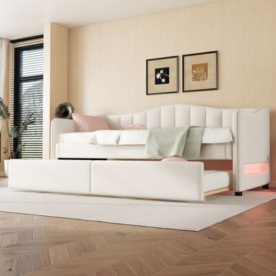 MIDUODUO Lit De Jour 90×200 Cm Beige Lin,extensible,canapé-lit Simple,éclairage Ambiance,style Minimaliste Sans Matelas - Publicité MIDUODUO Lit De Jour 90×200 Cm Beige Lin,extensible,canapé-lit Simple,éclairage Ambiance,style Minimaliste Sans Matelas - Publicité