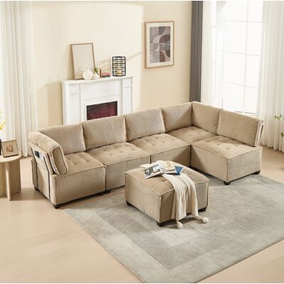BEAOK Canapé Modulaire En Velours Côtelé Kaki 308 X 154 X 81,99 Cm, 6 Places, Convertible U/l/couchage - Publicité BEAOK Canapé Modulaire En Velours Côtelé Kaki 308 X 154 X 81,99 Cm, 6 Places, Convertible U/l/couchage - Publicité