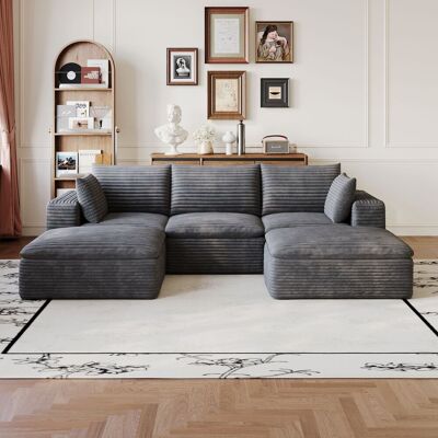 ABAISAN Canapé 260 Cm En Velours Côtelé Gris Foncé, Style Cloud Sofa, Coussins Amovibles, Sans Montage Pour Salon Chambre - Publicité ABAISAN Canapé 260 Cm En Velours Côtelé Gris Foncé, Style Cloud Sofa, Coussins Amovibles, Sans Montage Pour Salon Chambre - Publicité
