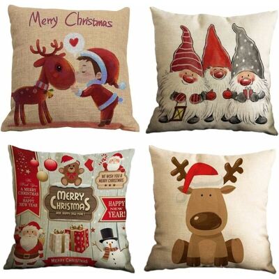 Melissa Taie D'Oreiller, Lot De 4 En Coton Et Lin Noël Wapiti Le Père Noël Bonhomme De Neige Nain Imprimé Housse De Coussin Carré Pour Lit Voiture De La Maison Canapé 45 X 45 Cm - Publicité Melissa Taie D'Oreiller, Lot De 4 En Coton Et Lin Noël Wapiti Le Père Noël Bonhomme De Neige Nain Imprimé Housse De Coussin Carré Pour Lit Voiture De La Maison Canapé 45 X 45 Cm - Publicité