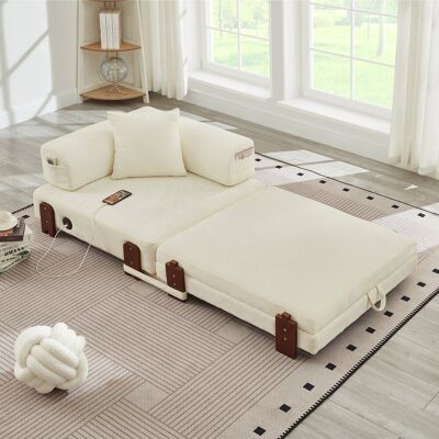 LEMONBEST Canapé-lit 2 En 1 Avec Fonction Couchage Et Port Usb/type C Et Rangement Et Accoudoirs Pour Petits Espaces Et Loft Tissu Beige - Publicité LEMONBEST Canapé-lit 2 En 1 Avec Fonction Couchage Et Port Usb/type C Et Rangement Et Accoudoirs Pour Petits Espaces Et Loft Tissu Beige - Publicité