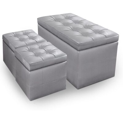 MENZZO Banc Coffre Panky + 2 Poufs Argent - Publicité MENZZO Banc Coffre Panky + 2 Poufs Argent - Publicité