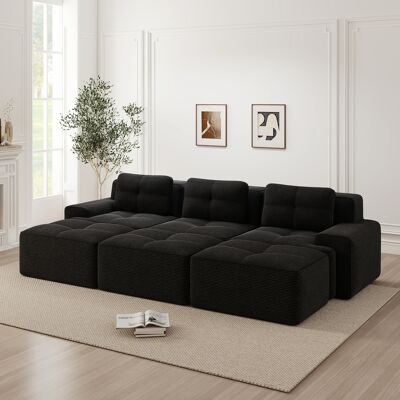 ACKERMAN Canapés Sans Ossature, Tissu Côtelé Doux, Canapé D'Angle Modulaire Avec Fonction Couchage Et 3 Poufs, Canapé 3 Places, Confortable Pour Salon, Noir - Publicité ACKERMAN Canapés Sans Ossature, Tissu Côtelé Doux, Canapé D'Angle Modulaire Avec Fonction Couchage Et 3 Poufs, Canapé 3 Places, Confortable Pour Salon, Noir - Publicité