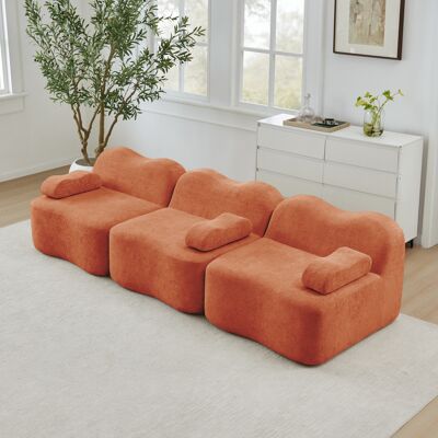 BEAOK Canapé Modulaire 3 Places En Velours Orange, Sans Structure Interne, Assise Profonde Et Modules Configurables - Publicité BEAOK Canapé Modulaire 3 Places En Velours Orange, Sans Structure Interne, Assise Profonde Et Modules Configurables - Publicité