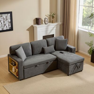 ACKERMAN Canapé-lit D'Angle, Canapé En L, Canapé Convertible, Extensible, Avec Coffre De Rangement Et Étagère Intégrée, Gris Foncé - Publicité ACKERMAN Canapé-lit D'Angle, Canapé En L, Canapé Convertible, Extensible, Avec Coffre De Rangement Et Étagère Intégrée, Gris Foncé - Publicité