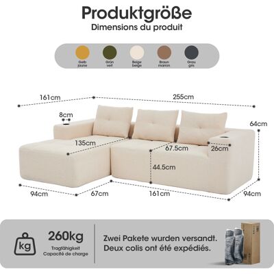 ALLAUVE Canapé D'Angle 258 Cm, 3 Coussins À Ressorts Et 2 Plaques À Poches Plastique – Sofa Classique Minimaliste Confortable, Idéal Pour Petits Espaces Et Appartements - Publicité ALLAUVE Canapé D'Angle 258 Cm, 3 Coussins À Ressorts Et 2 Plaques À Poches Plastique – Sofa Classique Minimaliste Confortable, Idéal Pour Petits Espaces Et Appartements - Publicité