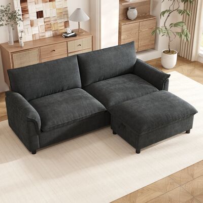 LEMONBEST Canapé D’angle Modulable Cloud Noir 216x77x82 Cm Avec Pouf Mobile, Assise Profonde Et Dossier Haut - Publicité LEMONBEST Canapé D’angle Modulable Cloud Noir 216x77x82 Cm Avec Pouf Mobile, Assise Profonde Et Dossier Haut - Publicité