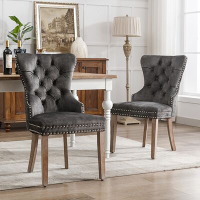 ACKERMAN Chaise De Salle À Manger (chaise De Cuisine/salon Avec Heurtoir Unique Au Dossier, Lot De 2), Fauteuil Capitonné À Clous, Pieds En Bois Massif, Revêtement Velours, Gris - Publicité ACKERMAN Chaise De Salle À Manger (chaise De Cuisine/salon Avec Heurtoir Unique Au Dossier, Lot De 2), Fauteuil Capitonné À Clous, Pieds En Bois Massif, Revêtement Velours, Gris - Publicité