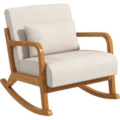 OEM Fauteuil À Bascule Style Rétro, En Bois D'Hévéa, 64,5 Cm X 92 Cm X 81,5 Cm, Beige Et Marron - Publicité OEM Fauteuil À Bascule Style Rétro, En Bois D'Hévéa, 64,5 Cm X 92 Cm X 81,5 Cm, Beige Et Marron - Publicité