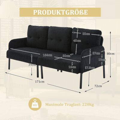 DEVOKO Canapé Triplaces En Velours Côtelé Rembourré Doux, Dossier Haut Et Poches Latérales, Pieds Métalliques Robustes Multi-usage - Publicité DEVOKO Canapé Triplaces En Velours Côtelé Rembourré Doux, Dossier Haut Et Poches Latérales, Pieds Métalliques Robustes Multi-usage - Publicité