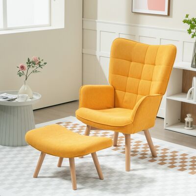 ALLAUVE Fauteuil Télévision Lounge Orange, Club En Velours Côtelé Avec Pouf, Accoudoirs Bois, Pour Salon - Publicité ALLAUVE Fauteuil Télévision Lounge Orange, Club En Velours Côtelé Avec Pouf, Accoudoirs Bois, Pour Salon - Publicité