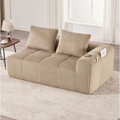 BEAOK Canapé 2 Places En Velours Côtelé Kaki 158 Cm Avec Poches Latérales Et Porte-gobelets - Publicité BEAOK Canapé 2 Places En Velours Côtelé Kaki 158 Cm Avec Poches Latérales Et Porte-gobelets - Publicité