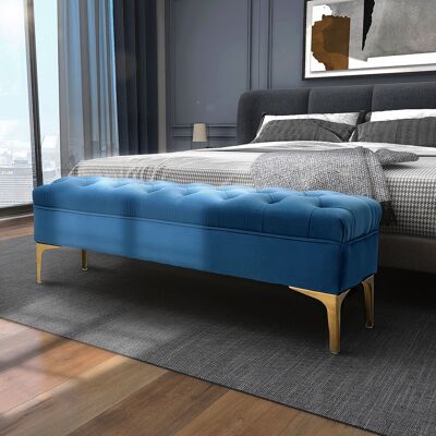 OEM Homcom Banc Banquette Capitonnée Bout De Lit Style Classique Chic Dim. 118l X 45l X 42h Cm Piètement Métal Doré Velours Bleu - Publicité OEM Homcom Banc Banquette Capitonnée Bout De Lit Style Classique Chic Dim. 118l X 45l X 42h Cm Piètement Métal Doré Velours Bleu - Publicité