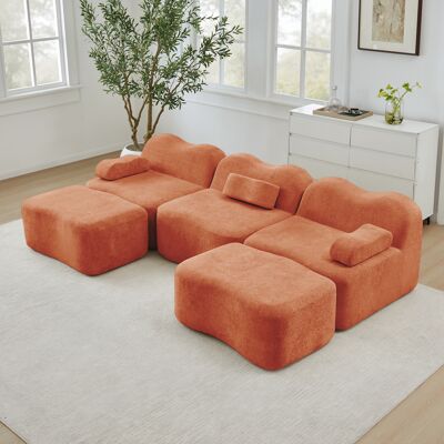 DEVOKO Canapé Modulaire U 3 Places Orange Sans Cadre Avec 2 Ottomans. Mousse 32d Forme Ondulée, Siège Profond Et Coussins Mobiles - Publicité DEVOKO Canapé Modulaire U 3 Places Orange Sans Cadre Avec 2 Ottomans. Mousse 32d Forme Ondulée, Siège Profond Et Coussins Mobiles - Publicité