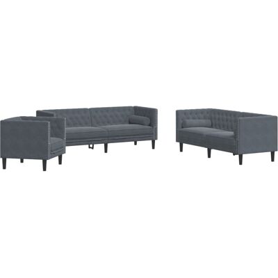 Maison Exclusive - Ensemble De Canapé Chesterfield Et Traversins 3 Pcs Gris Foncé - Publicité Maison Exclusive - Ensemble De Canapé Chesterfield Et Traversins 3 Pcs Gris Foncé - Publicité