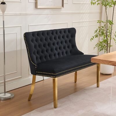 VIVACASA Banquette Salle À Manger 2 Places Velours Capitonné Dossier Oreilles Pieds Acier Doré Style Mid-century Noir De1602bk - Publicité VIVACASA Banquette Salle À Manger 2 Places Velours Capitonné Dossier Oreilles Pieds Acier Doré Style Mid-century Noir De1602bk - Publicité