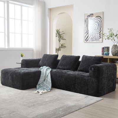 OEM Canapé D'Angle Moderne, Canapé En L, Canapé 3 Places, Livré Monté, Canapé En Chenille Avec Méridienne Et Accoudoirs, 3 Coussins, Poche Latérale Pour Télécommande, Noir - Publicité OEM Canapé D'Angle Moderne, Canapé En L, Canapé 3 Places, Livré Monté, Canapé En Chenille Avec Méridienne Et Accoudoirs, 3 Coussins, Poche Latérale Pour Télécommande, Noir - Publicité