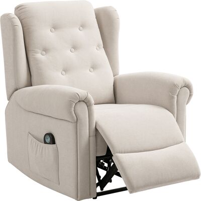 OEM Fauteuil Relax Électrique Massant Et Chauffant Avec Dossier Et Repose-pieds Réglable Manuellement. Poche Latérale. Beige - Publicité OEM Fauteuil Relax Électrique Massant Et Chauffant Avec Dossier Et Repose-pieds Réglable Manuellement. Poche Latérale. Beige - Publicité