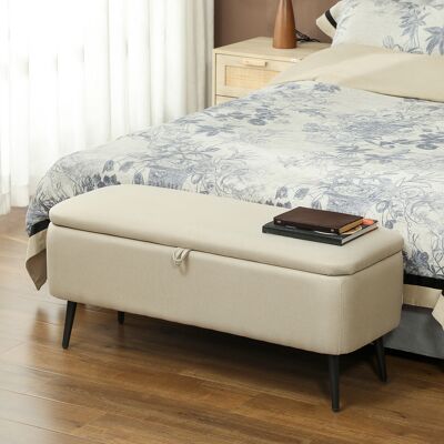 OEM Homcom Banc Banquette Coffre De Rangement 2 En 1 - Tissu, Pieds En Acier Noir, 102x40x39,5cm, Beige - Publicité OEM Homcom Banc Banquette Coffre De Rangement 2 En 1 - Tissu, Pieds En Acier Noir, 102x40x39,5cm, Beige - Publicité