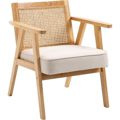 OEM Fauteuil Exotique Capitonné, Bois D'Hévéa, Coussin D'Assise Aspect Lin, 63 Cm (l) X 69 Cm (l) X 78 Cm (h), Blanc Crème - Publicité OEM Fauteuil Exotique Capitonné, Bois D'Hévéa, Coussin D'Assise Aspect Lin, 63 Cm (l) X 69 Cm (l) X 78 Cm (h), Blanc Crème - Publicité