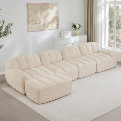 OEM Canapé Modulable 4 Places Avec 1 Pouf, Forme Coquillage, Sans Armature, En Mousse Haute Densité 32d, Assise Profonde, Idéal Pour Le Salon, Tissu Doux, Beige Et Blanc - Publicité OEM Canapé Modulable 4 Places Avec 1 Pouf, Forme Coquillage, Sans Armature, En Mousse Haute Densité 32d, Assise Profonde, Idéal Pour Le Salon, Tissu Doux, Beige Et Blanc - Publicité