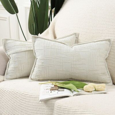 Vision Housses De Coussin Décoratives En Chenille 30 X 50 Cm, Blanc Crème, Doux Et Neutre, Lot De 2, Style Bohème, Décoration D'Intérieur Moderne Pour Chambre À Coucher, Salon - Publicité Vision Housses De Coussin Décoratives En Chenille 30 X 50 Cm, Blanc Crème, Doux Et Neutre, Lot De 2, Style Bohème, Décoration D'Intérieur Moderne Pour Chambre À Coucher, Salon - Publicité