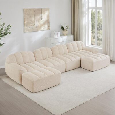 OEM Ce Canapé Modulable Quatre Places En Forme De U Est Livré Avec Deux Repose-pieds. Son Design En Forme De Coquillage, - Publicité OEM Ce Canapé Modulable Quatre Places En Forme De U Est Livré Avec Deux Repose-pieds. Son Design En Forme De Coquillage, - Publicité
