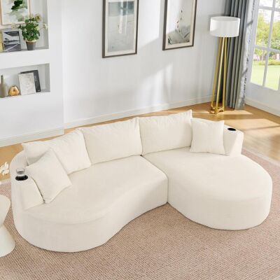 OEM Canapé Compressible Trois Places, Avec Une Méridienne Et Un Canapé Deux Places À Droite, Design Incurvé, Tissu Velours Côtelé Doux, Porte-gobelet Et Coussins, Emballé Sous Vide, Convient Aux Salons, - Publicité OEM Canapé Compressible Trois Places, Avec Une Méridienne Et Un Canapé Deux Places À Droite, Design Incurvé, Tissu Velours Côtelé Doux, Porte-gobelet Et Coussins, Emballé Sous Vide, Convient Aux Salons, - Publicité
