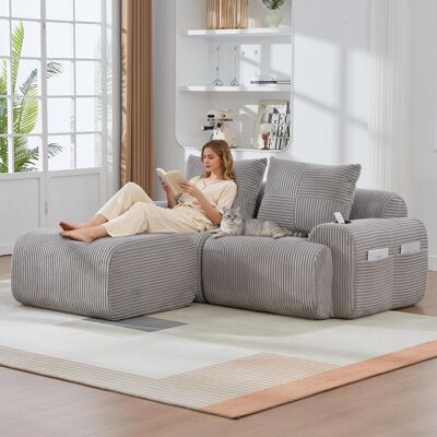 OEM Canapé Modulable En Velours Côtelé Pour 2 Personnes (avec Poufs), Combinable À Volonté, Comprenant Un Porte-gobelet Et Une Poche De Rangement Latérale, Idéal Pour Les Salons, Les Salles De Séjour Et A - Publicité OEM Canapé Modulable En Velours Côtelé Pour 2 Personnes (avec Poufs), Combinable À Volonté, Comprenant Un Porte-gobelet Et Une Poche De Rangement Latérale, Idéal Pour Les Salons, Les Salles De Séjour Et A - Publicité