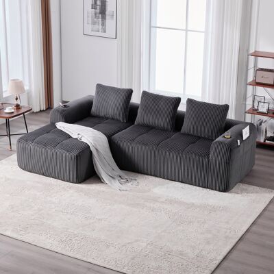 DEVOKO Canapé Compact Velours Côtelé, Doux Et Modulaire, Poche Latérale, Porte-gobelet, 3 Coussins, Idéal Pour Salon Et Bureau. Gris Foncé - Publicité DEVOKO Canapé Compact Velours Côtelé, Doux Et Modulaire, Poche Latérale, Porte-gobelet, 3 Coussins, Idéal Pour Salon Et Bureau. Gris Foncé - Publicité